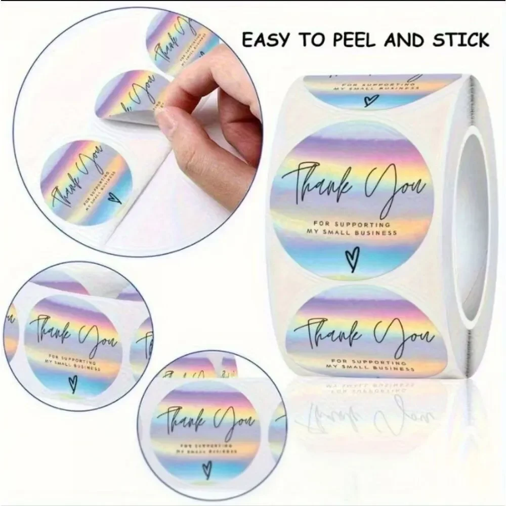 Roll of 500 Holographic Rainbow Thank You Stickers - 1